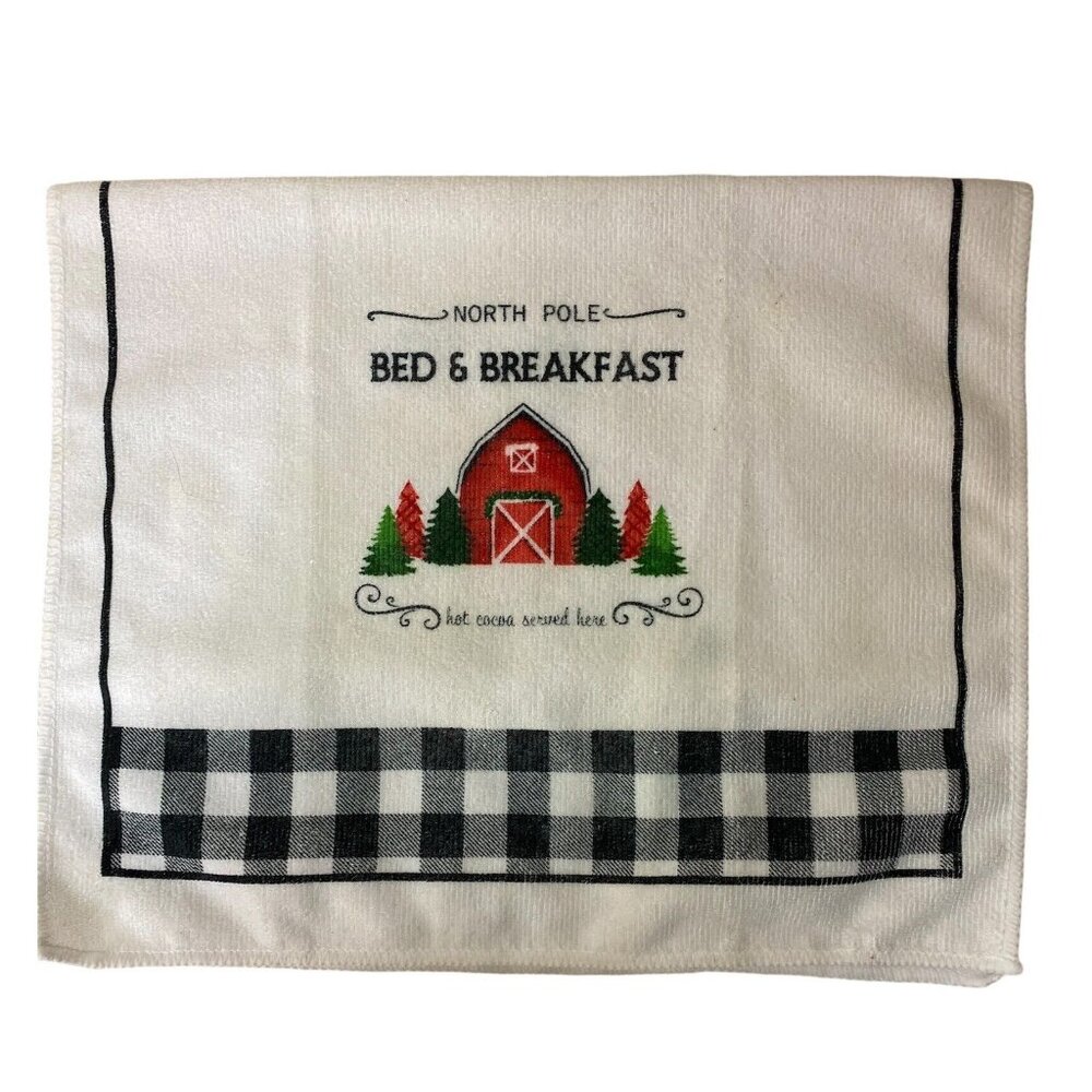 Kitchen Dish Towel North Pole Bed & Breakfast Barn Trees, 15x25 Christmas Decor